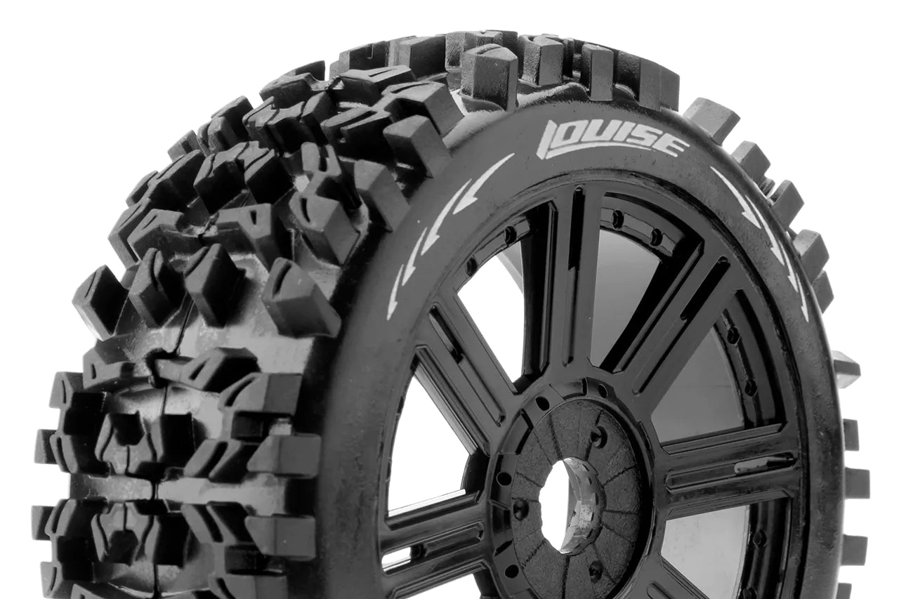 Louise RC B-PIONEER 1-8 Buggy Tire Set Mounted (Soft ) Black Spoke Wheels - Hex 17mm