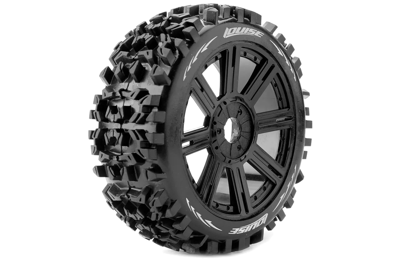 Louise RC B-PIONEER 1-8 Buggy Tire Set Mounted (Soft ) Black Spoke Wheels - Hex 17mm