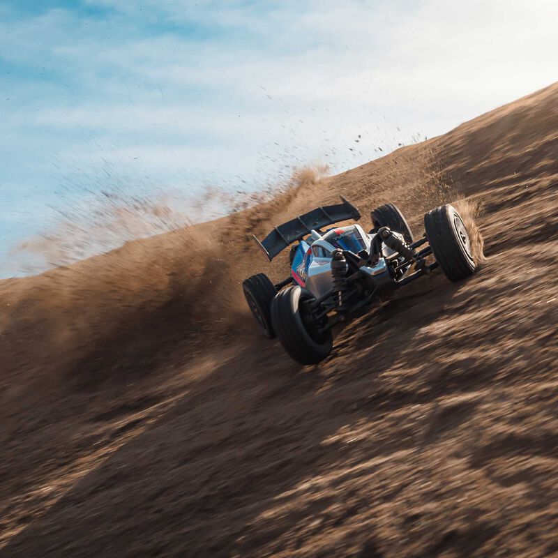 Arrma Typhon Grom MEGA 4WD 380 Brushed 1/18 Buggy RTR (Blue/Silver) w/SLT2 2.4GHz Radio, Battery & Charger