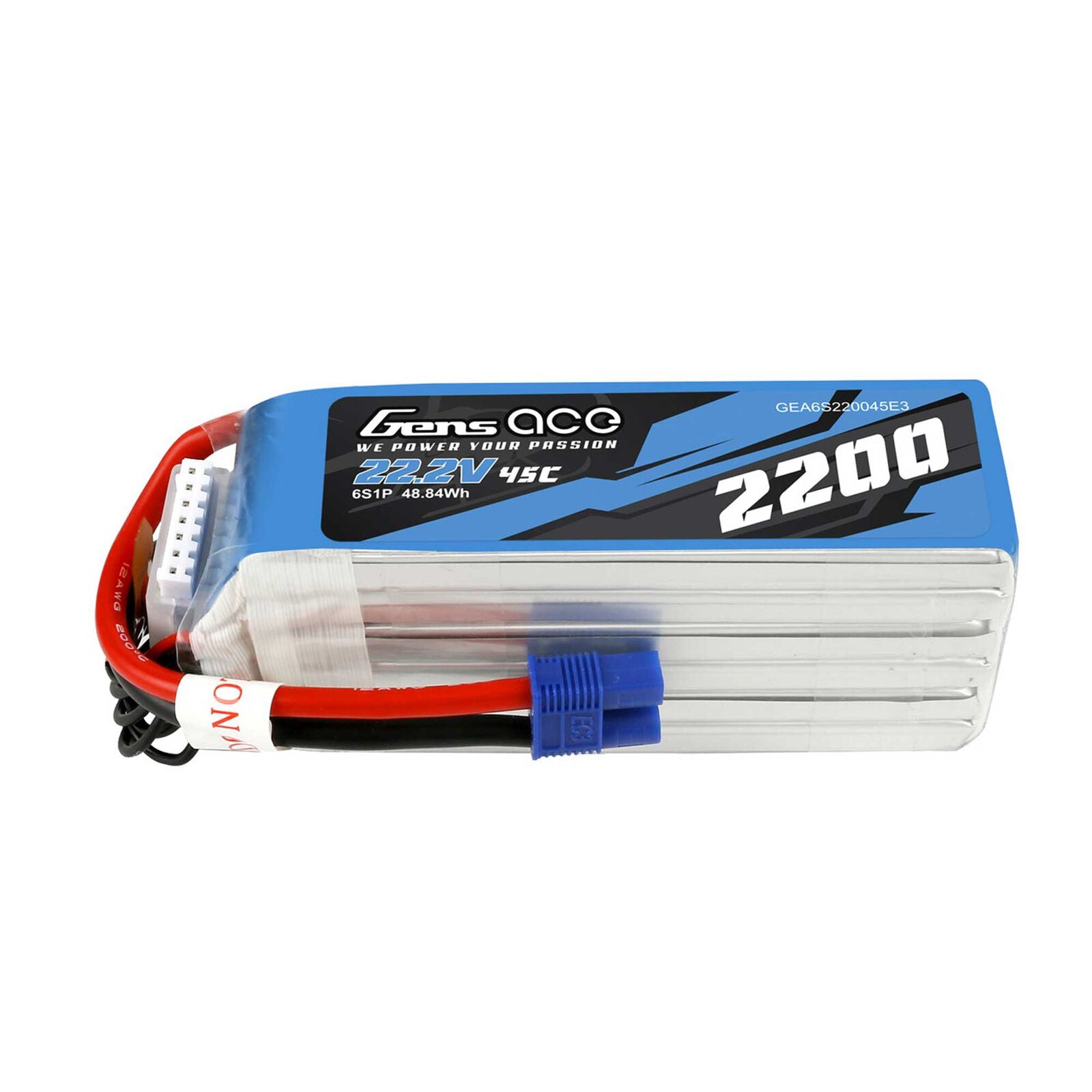 Gens Ace 6S LiPo Battery 45C (22.2V/2200mAh) w/EC3 Connector (Soft Pack)