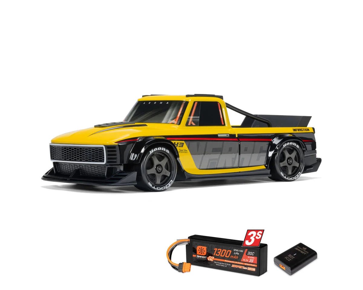 Arrma Infraction Grom 3S BLX 1/12 4WD RTR Brushless Street Bash Truck (Yellow/Black) w/2.4GHz Radio, DSC, Battery & Charger
