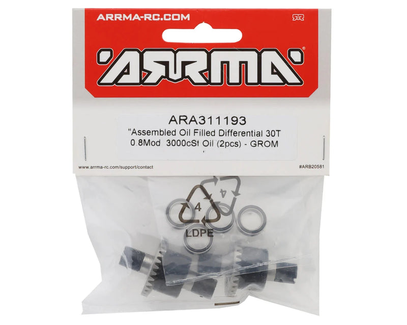 ARRMA ARA311193 Oil Filled Differential 30T 0.8Mod, 3000cSt Oil (2pcs) for GROM