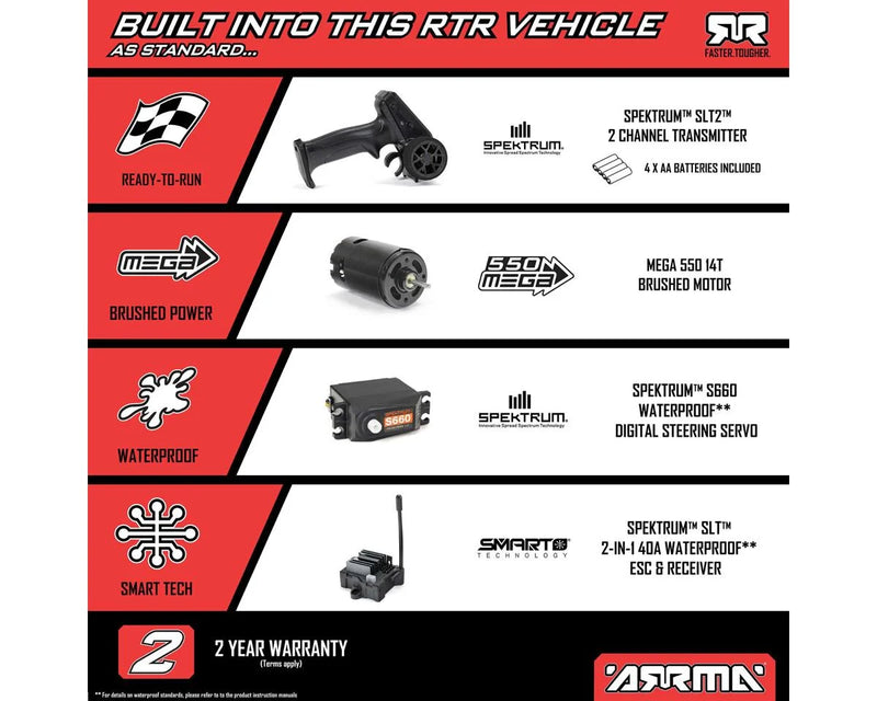 Arrma Fury 2WD MEGA 550 RTR Brushed 1/10 Off-Road Short Course Truck (Red) w/SLT2 2.4GHz Radio, Battery & Charger