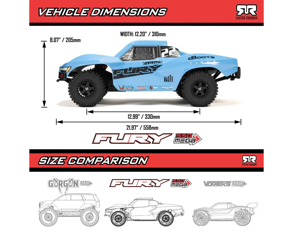 Arrma Fury 2WD MEGA 550 RTR Brushed 1/10 Off-Road Short Course Truck (Red) w/SLT2 2.4GHz Radio, Battery & Charger