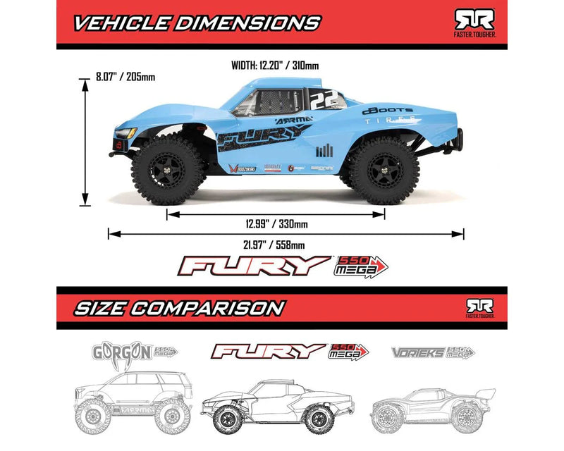 Arrma Fury 2WD MEGA 550 RTR Brushed 1/10 Off-Road Short Course Truck (Red) w/SLT2 2.4GHz Radio, Battery & Charger