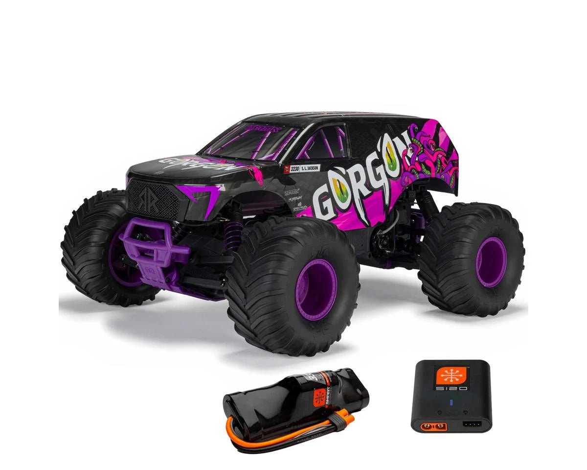 Arrma Gorgon 4X2 MEGA 550 1/10 RTR Brushed Monster Truck (Purple) w/SLT2 2.4GHz Radio, Battery & Charger