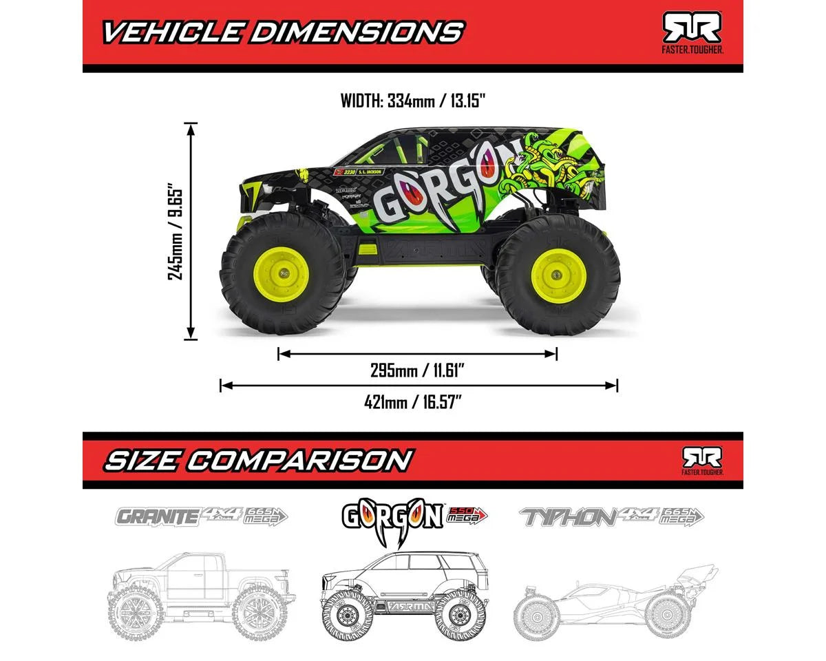 Arrma Gorgon 4X2 MEGA 550 1/10 RTR Brushed Monster Truck (Purple) w/SLT2 2.4GHz Radio, Battery & Charger