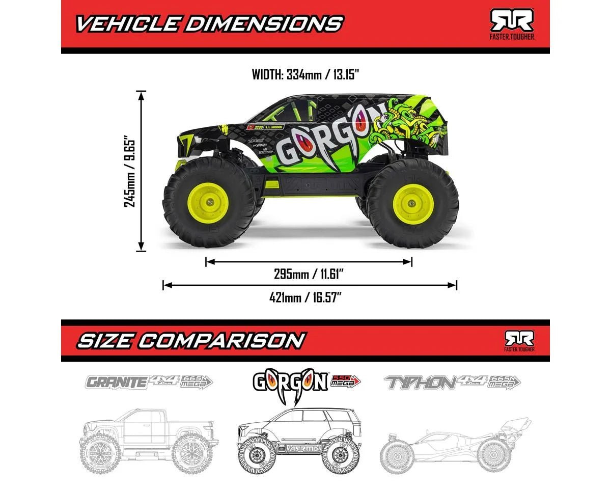 Arrma Gorgon 4X2 MEGA 550 1/10 RTR Brushed Monster Truck (Purple) w/SLT2 2.4GHz Radio, Battery & Charger