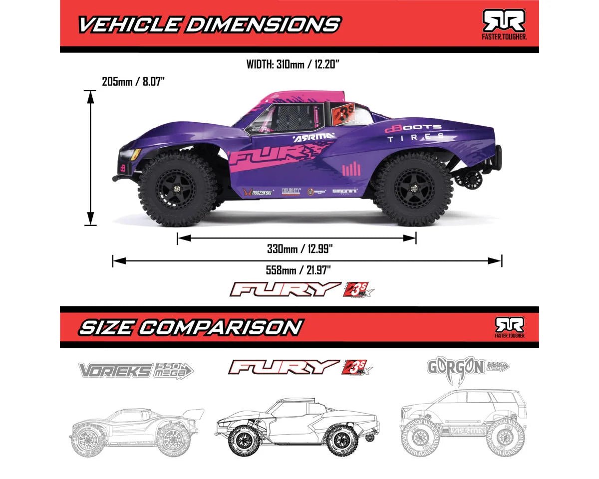 Arrma Fury 223S BLX 1/10 Brushless RTR 2WD Short Course Truck (Green) w/SLT2 2.4GHz Radio & DSC