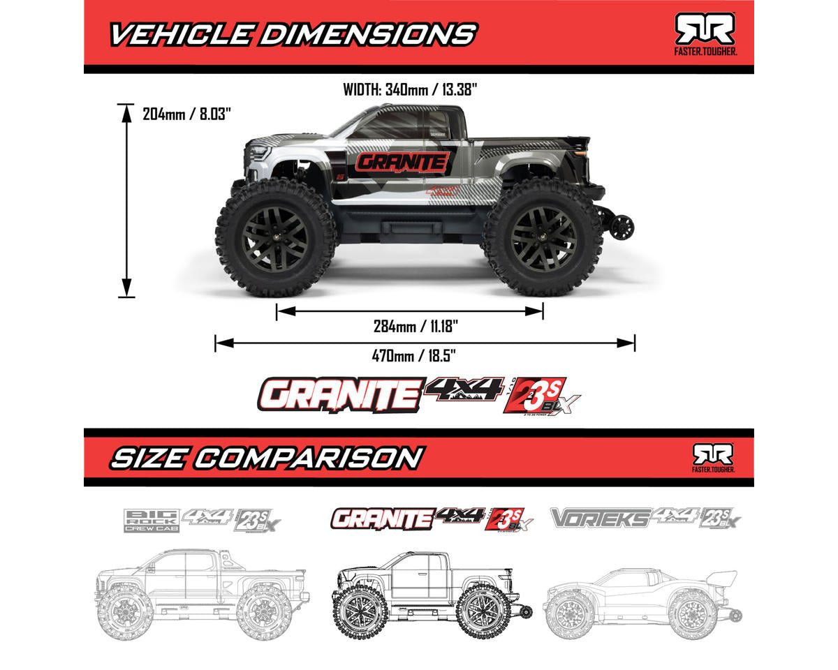 Arrma Granite 4x4 V4 223S DSC 1/10 RTR Brushless 4WD Monster Truck w/Spektrum SLT3 2.4GHz Radio