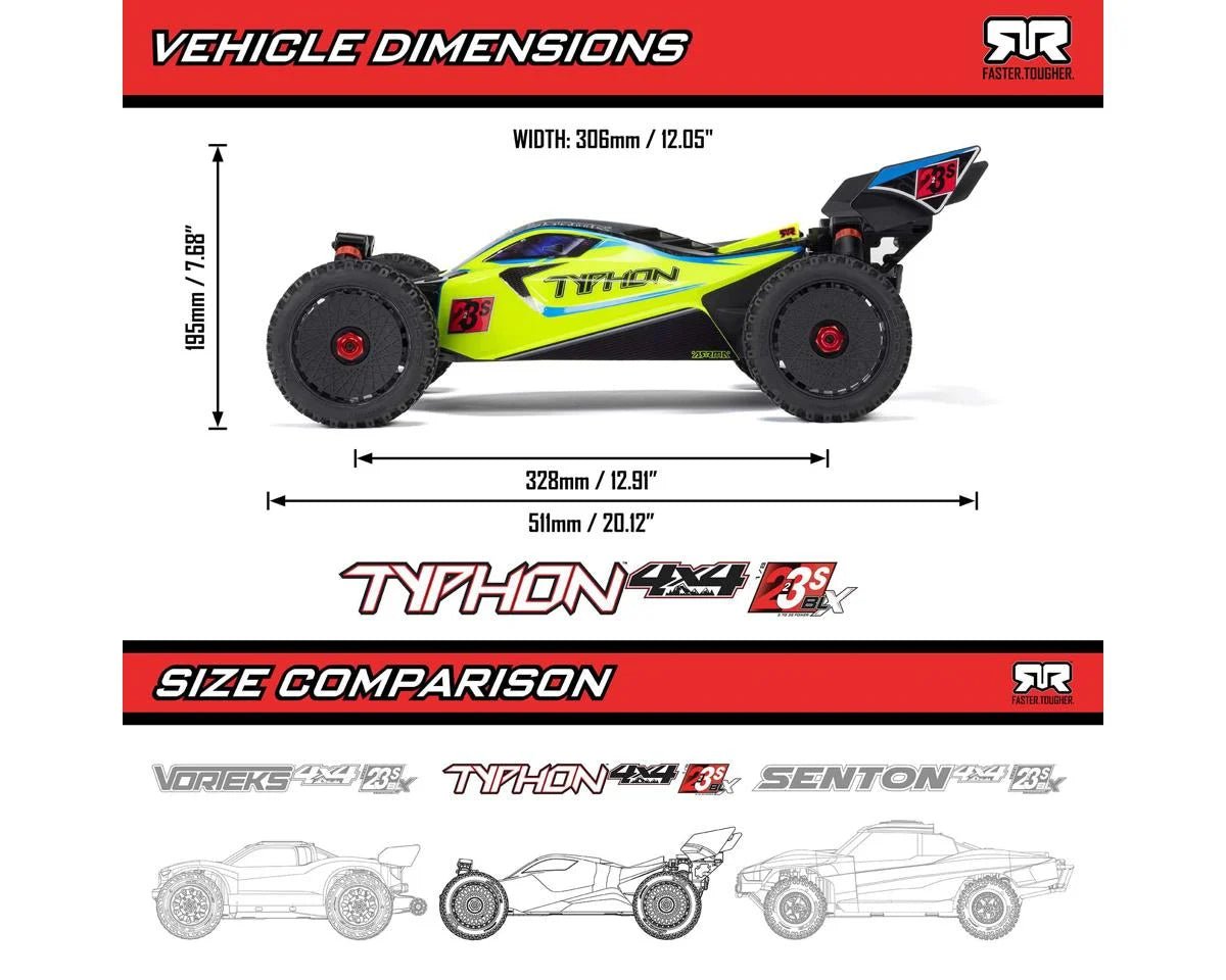 Arrma Typhon 223S 1/8 BLX Brushless RTR 4WD Buggy (Blue) w/SLT3 2.4GHz Radio & DSC