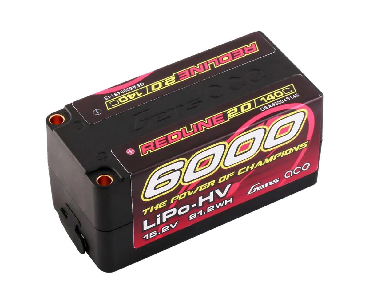 Gens Ace Redline 2.0 4S Shorty LiHV Battery 140C (15.2V/6000mAh) w/5mm Bullets