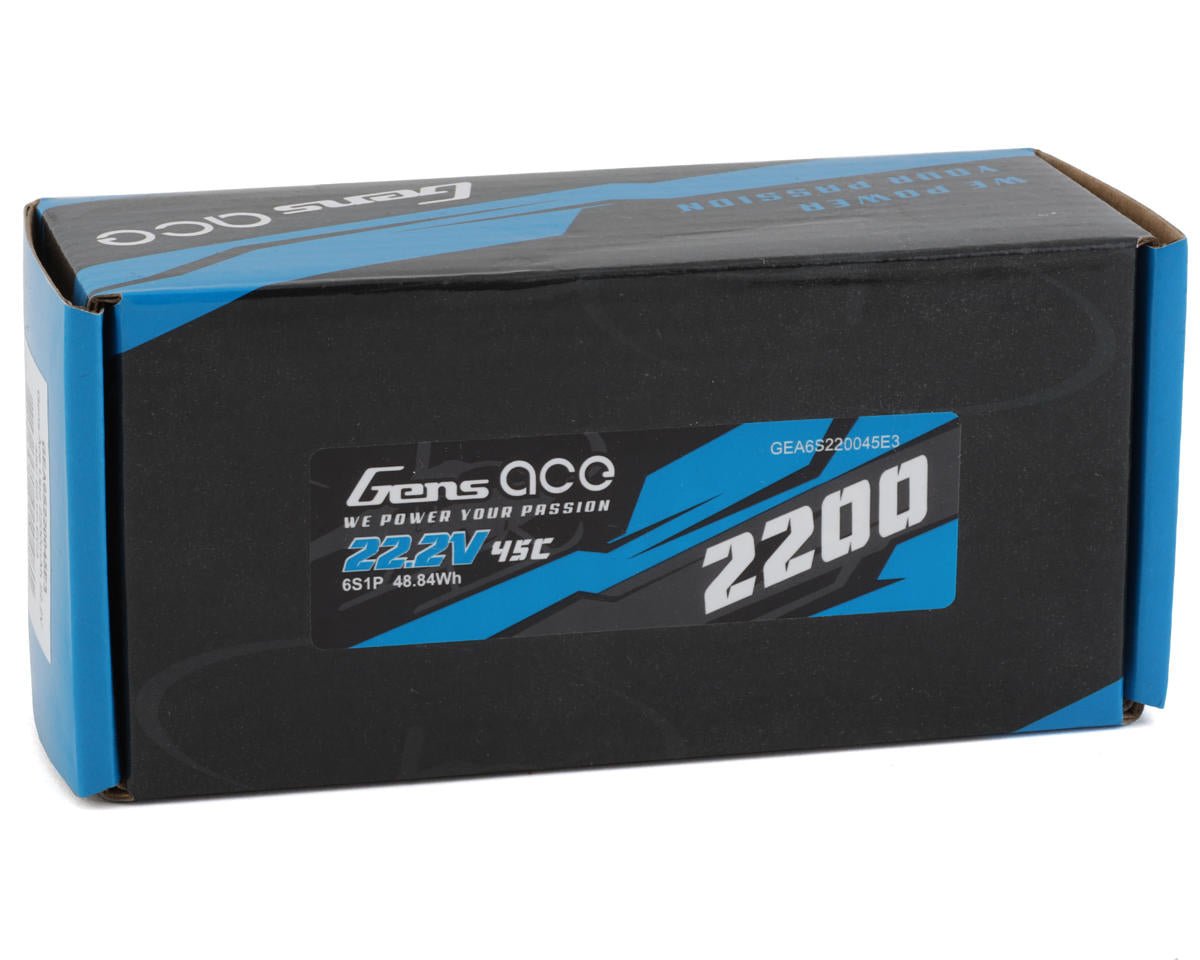 Gens Ace 6S LiPo Battery 45C (22.2V/2200mAh) w/EC3 Connector (Soft Pack)