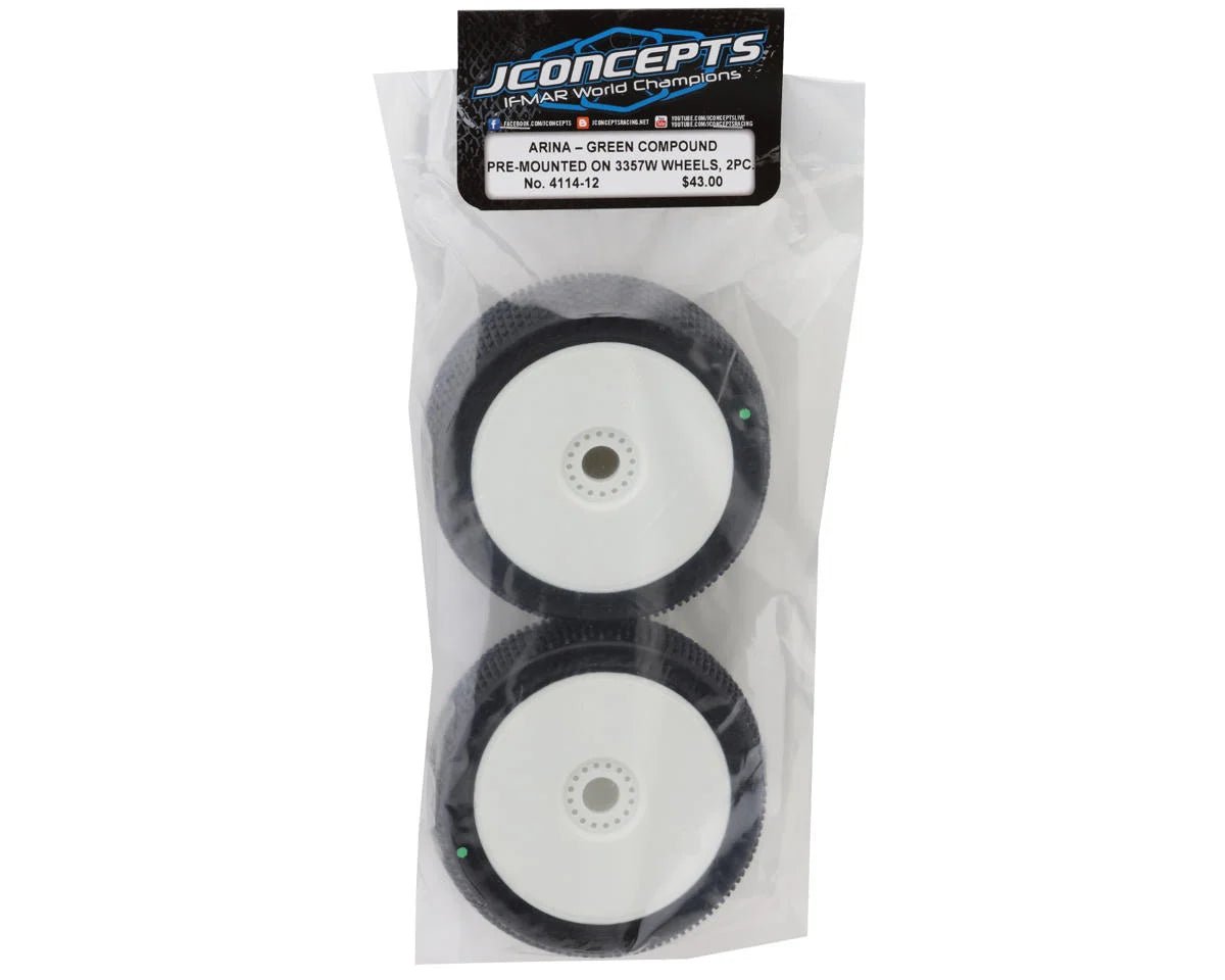 JConcepts Arina Pre-Mounted 1/8th Buggy Tires (White) (2) (Green)