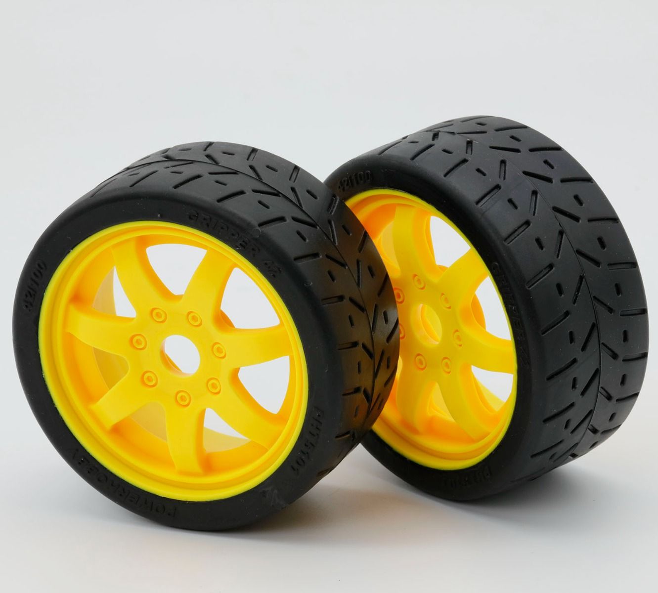 Powerhobby 1/8 Gripper 42/100 Belted Mounted Tires 17mm Yellow Wheels