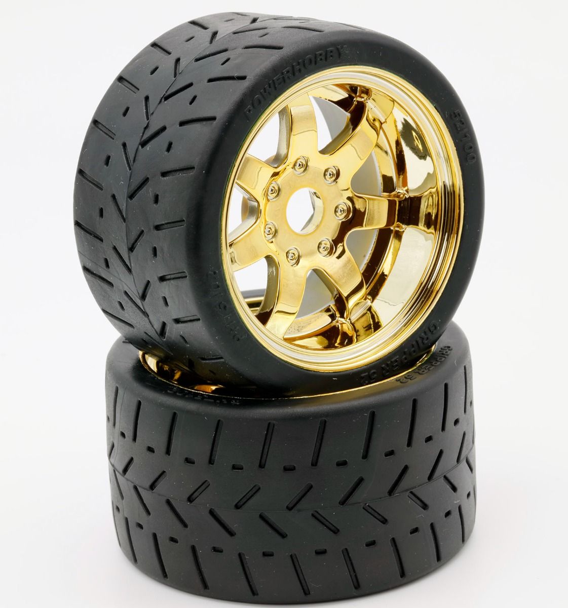 Powerhobby 1/8 Gripper 54/100 Belted Mounted Tires 17mm Gold Wheels