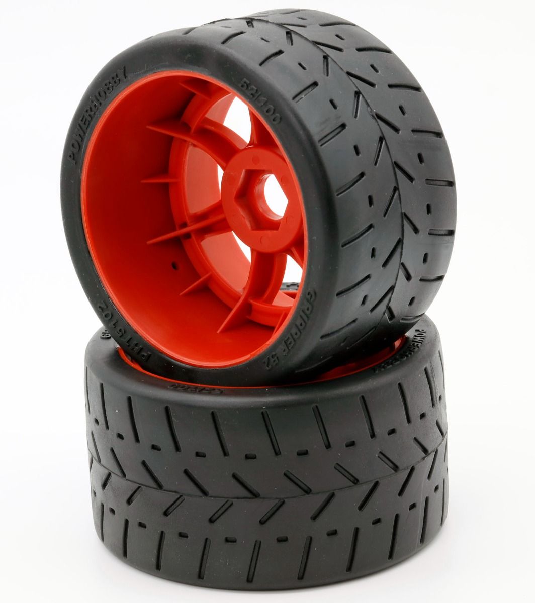Powerhobby 1/8 Gripper 54/100 Belted Mounted Tires 17mm Red Wheels