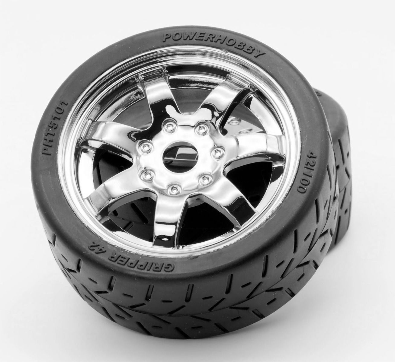 Powerhobby 1/8 Gripper 42/100 Belted Mounted Tires 17mm Chrome Wheels