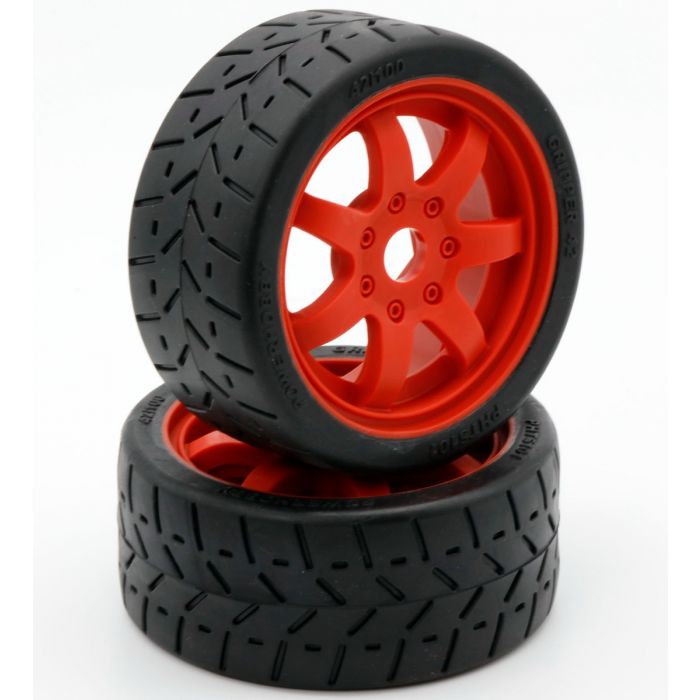 Powerhobby 1/8 Gripper 42/100 Belted Mounted Tires 17mm Red Wheels