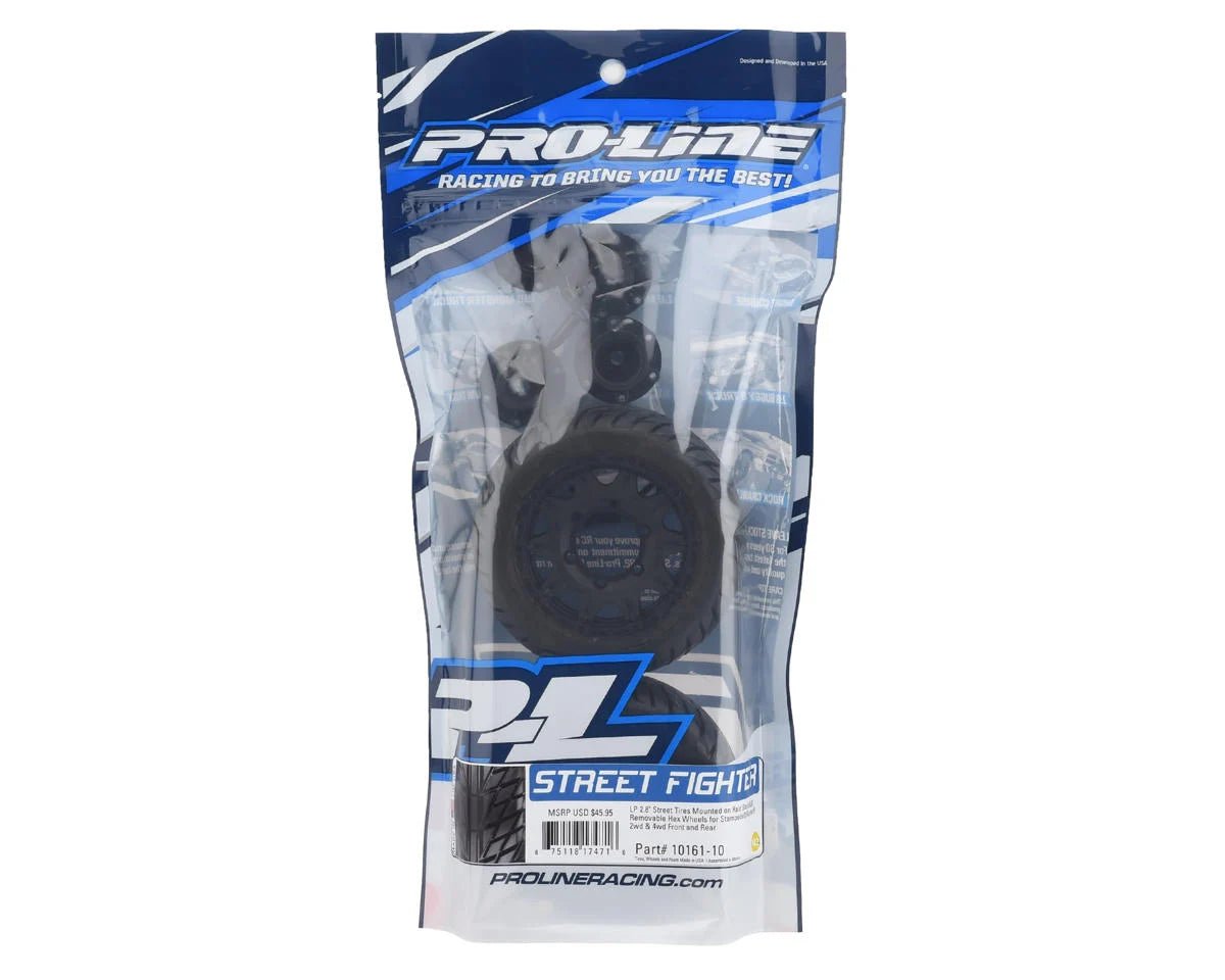 Pro-Line Street Fighter LP 2.8" Tires w/Raid Rear Wheels (2) (Black) (M2) w/12mm Removable Hex