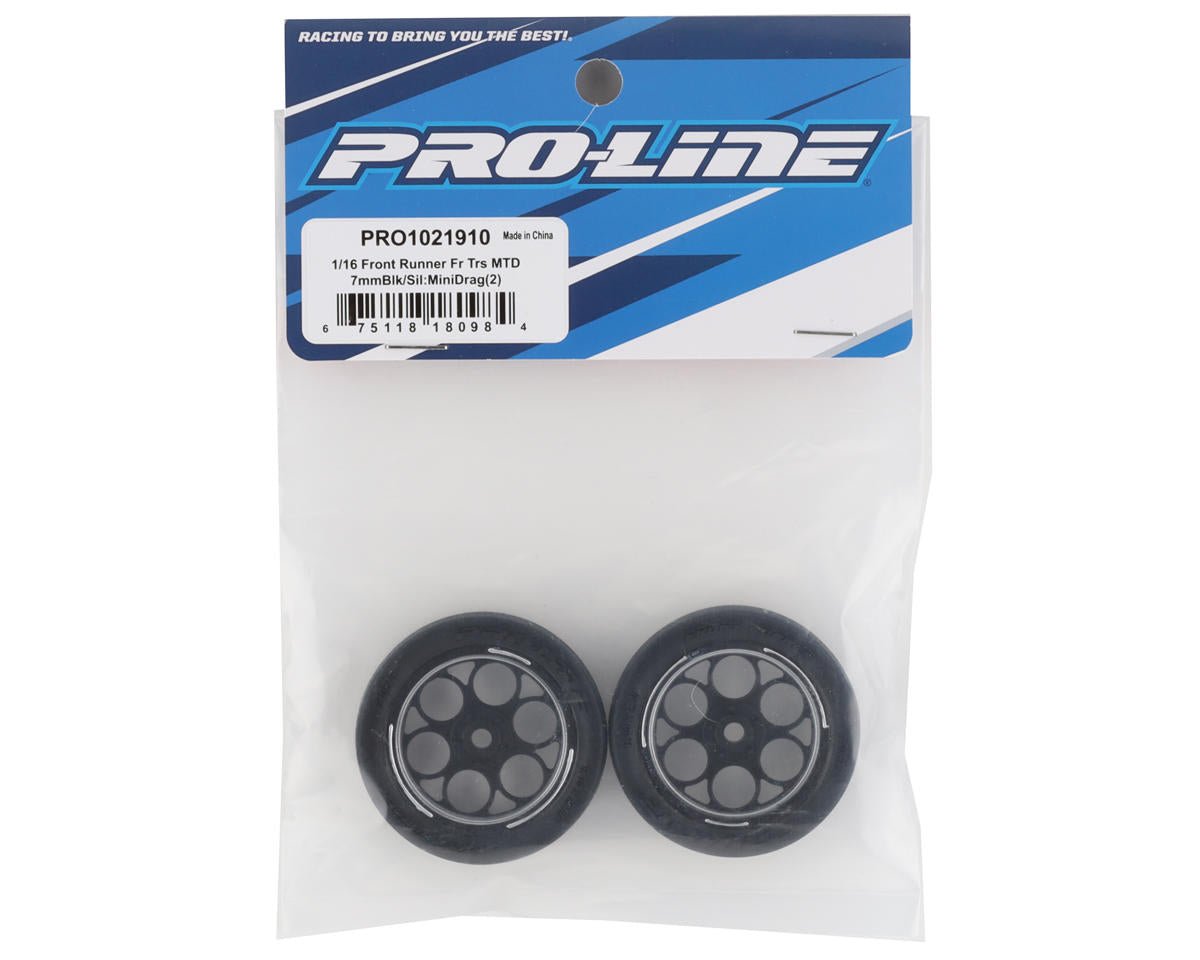 Pro-Line 1/16 Front Runner Front MTD No-Prep Drag Tires (Black/Silver) (2) w/8mm Wheel Hex
