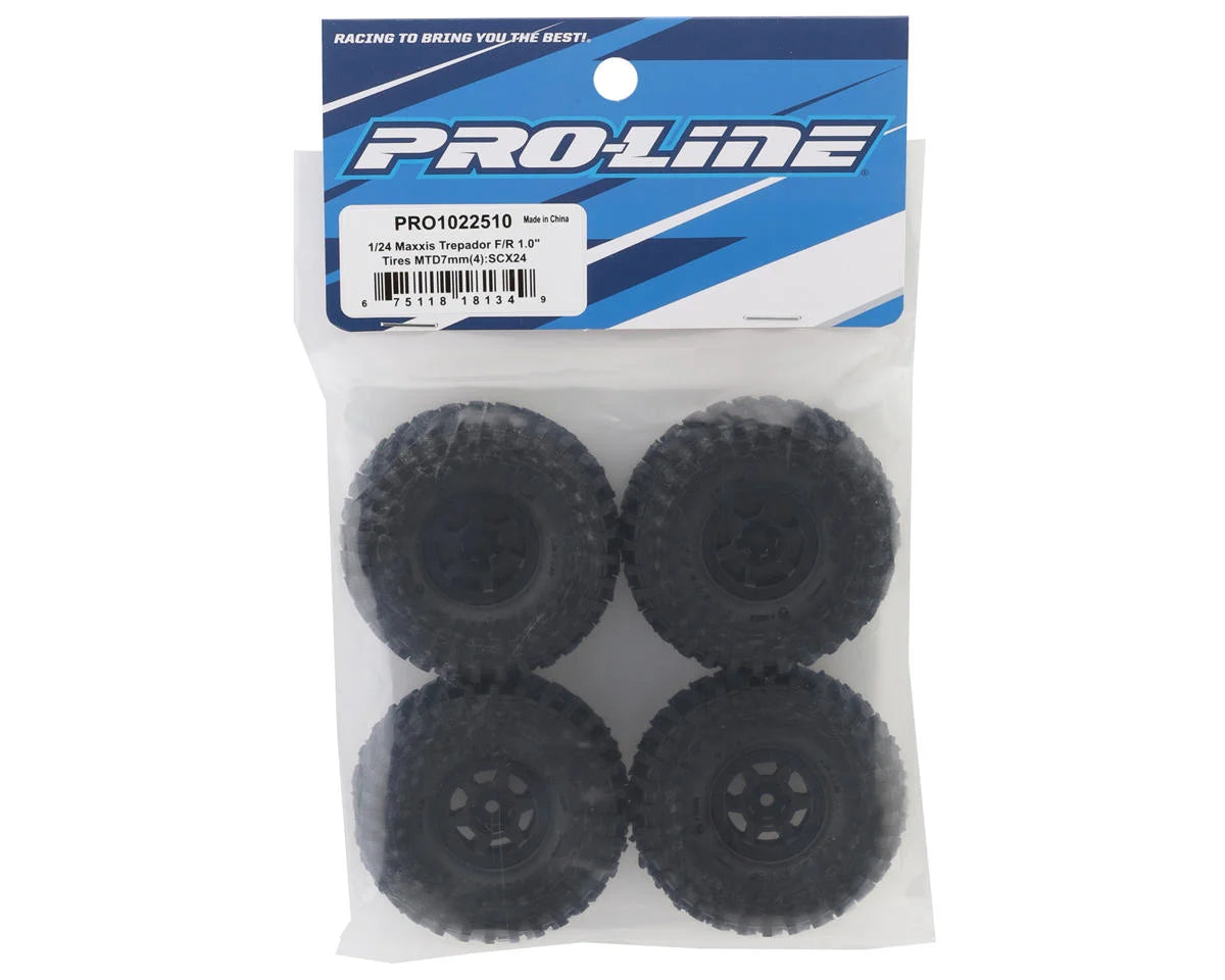 Pro-Line SCX24 1.0" Maxxis Trepador Pre-Mounted Tires (63.5mm OD) (Soft) w/Holcomb Wheels (Black) (4)