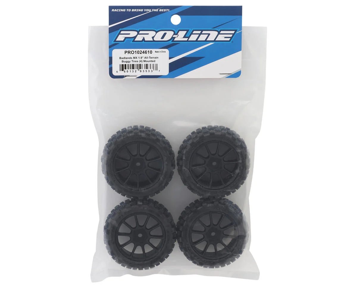 Pro-Line Badlands MX 1.9" Pre-Mounted Buggy Tire w/Mach-10 Wheel (Black) (4) (Medium) (Typhon Grom)