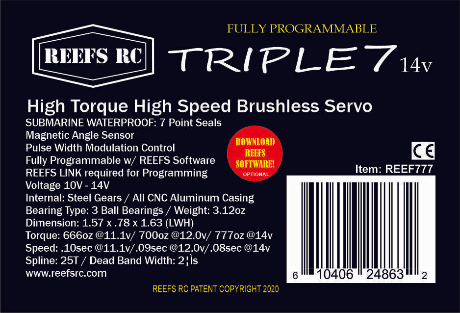 Reefs RC Triple7 14V Programable High Torque Steel Gear Digital Servo (High Voltage)