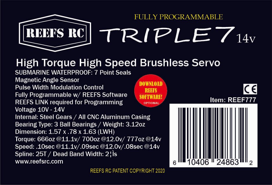 Reefs RC Triple7 14V Programable High Torque Steel Gear Digital Servo (High Voltage)