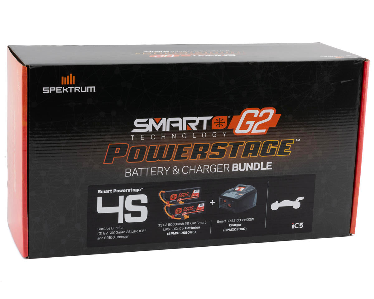 Spektrum RC Smart PowerStage 4S Surface Bundle w/2 Smart G2 2S 50C LiPo Battery (5000mAh) (IC5)