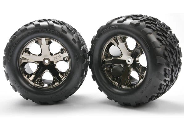 Traxxas 3668A Rear All-Star Black Chrome Wheels w/Talon Tires - Stampede VXL
