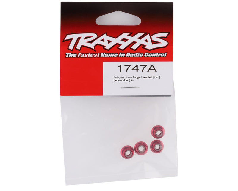 Traxxas 4mm Aluminum Flanged Serrated Nuts (Red) (4)