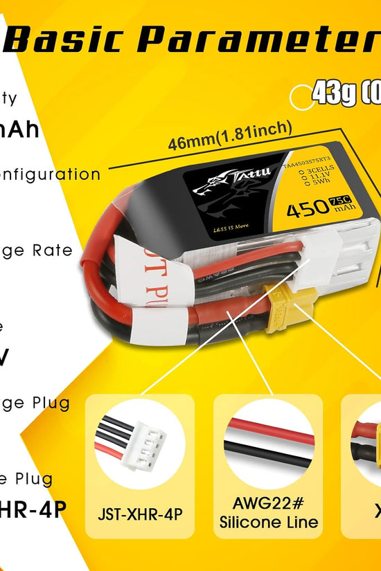 Tattu 3s LiPo Battery 75C (11.1V/450mAh) w/XT-30 Connector
