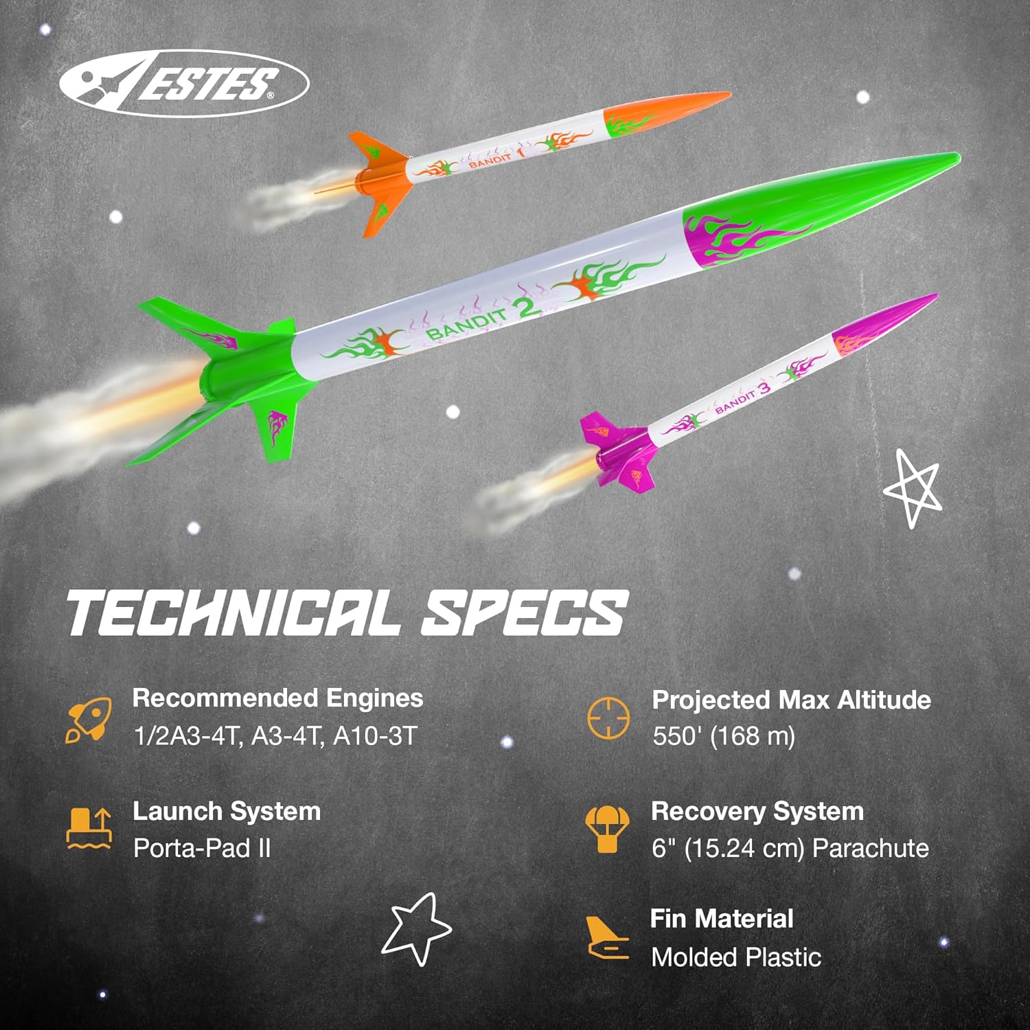 Estes 3 Bandits Beginner Model Rocket Kit (13mm Mini Engine)