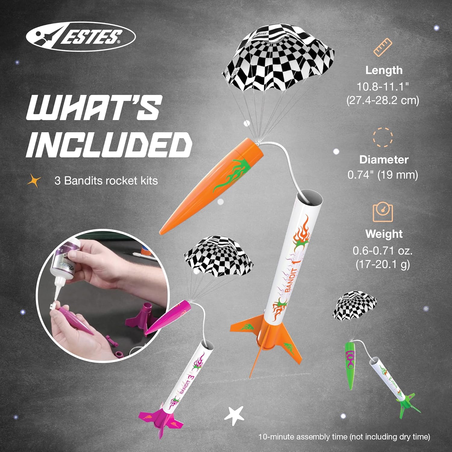 Estes 3 Bandits Beginner Model Rocket Kit (13mm Mini Engine)