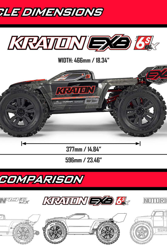 Arrma Kraton 6S EXB BLX RTR 1/8 4WD Brushless Speed Truck (Black) (V6) w/SLT3 2.4GHz Radio