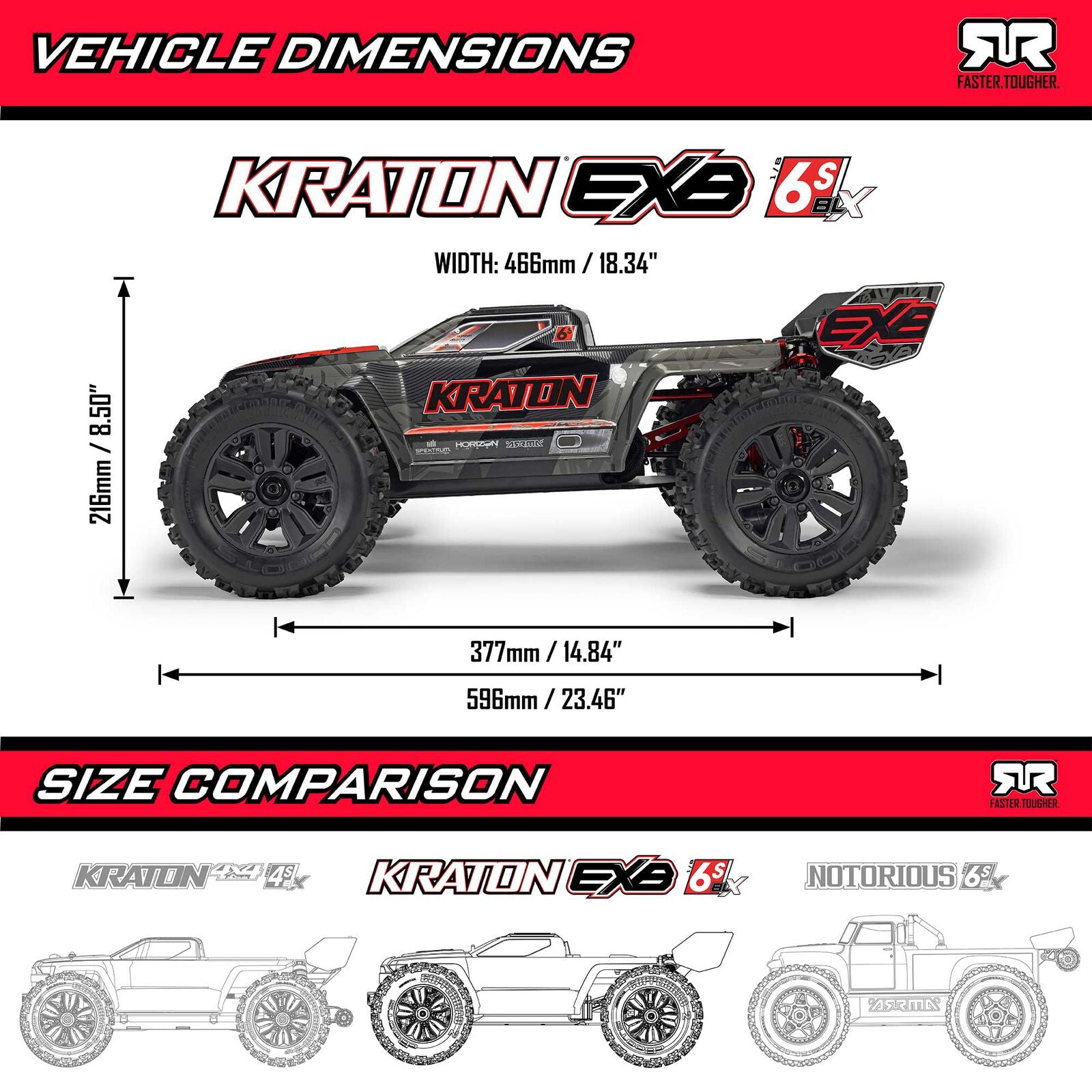 Arrma Kraton 6S EXB BLX RTR 1/8 4WD Brushless Speed Truck (Black) (V6) w/SLT3 2.4GHz Radio