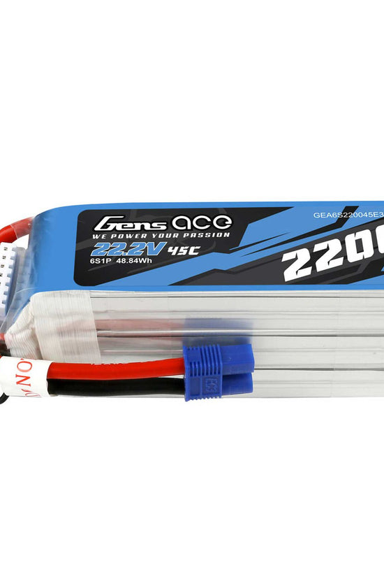Gens Ace 6S LiPo Battery 45C (22.2V/2200mAh) w/EC3 Connector (Soft Pack)