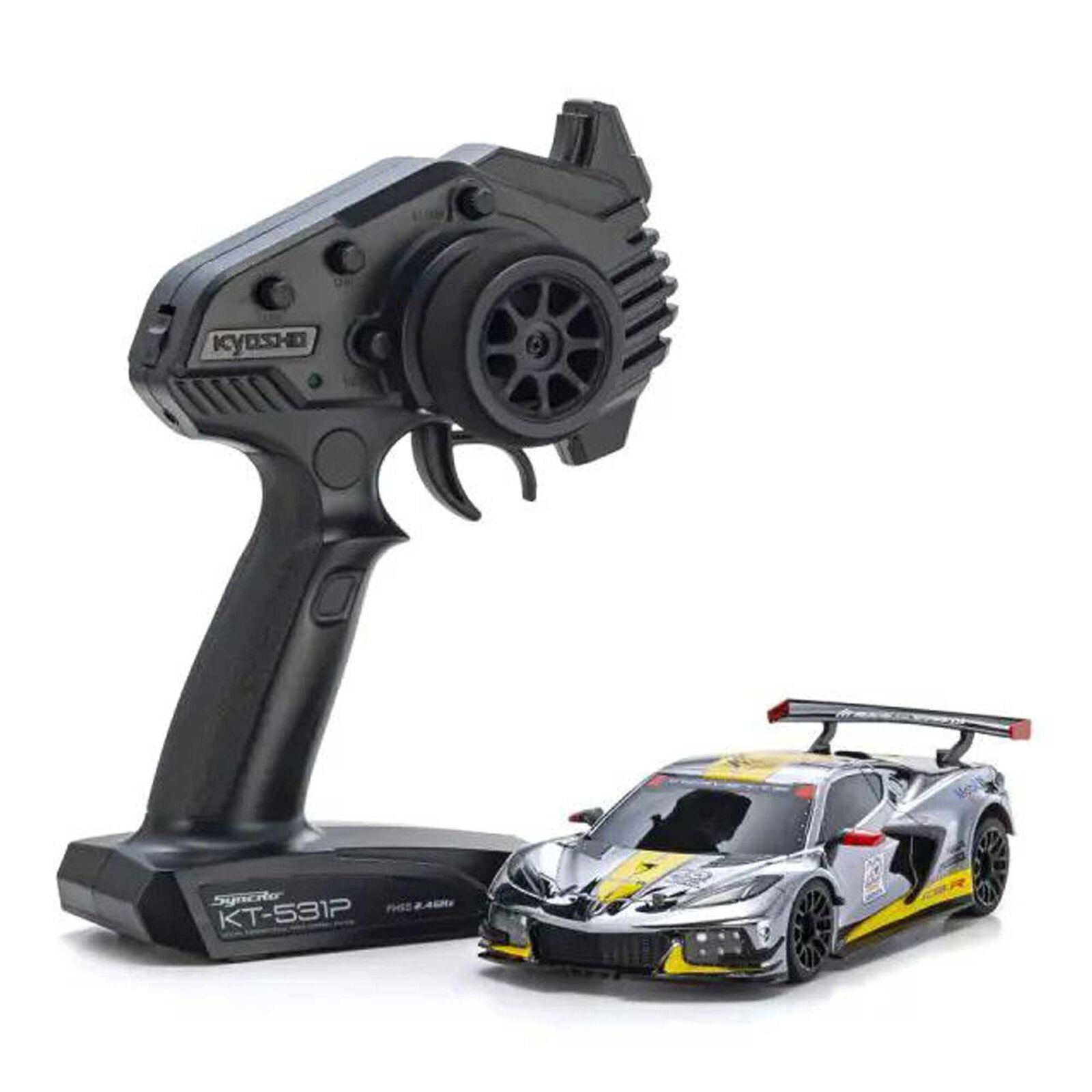 Kyosho MR-04 Mini-Z RWD ReadySet w/Chevrolet® Corvette® C8.R Body (Chrome/Yellow) w/KT-531P 2.4GHz Radio