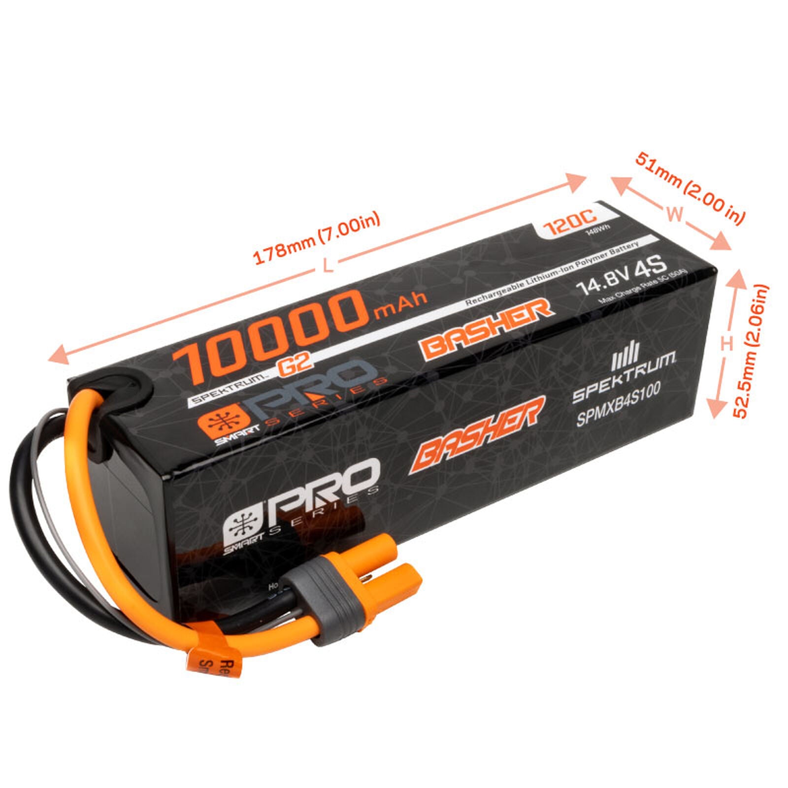 Spektrum 4S 120C Smart G2 Pro Basher LiPo: IC5 14.8V 10000mAh