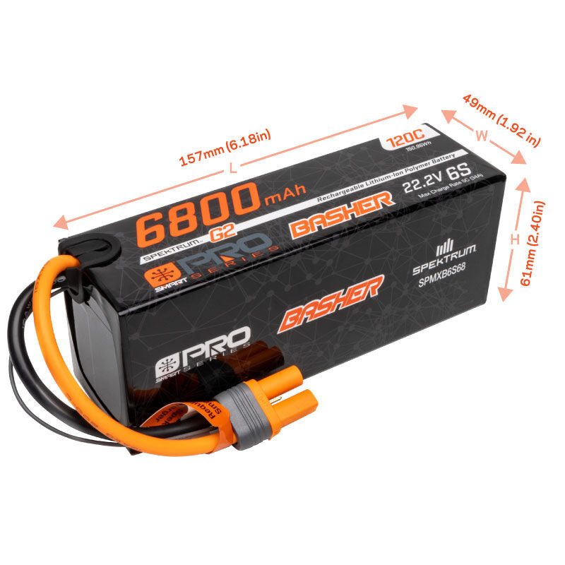 Spektrum RC 22.2V 6800mAh 6S 120C Smart G2 Pro Basher LiPo: IC5