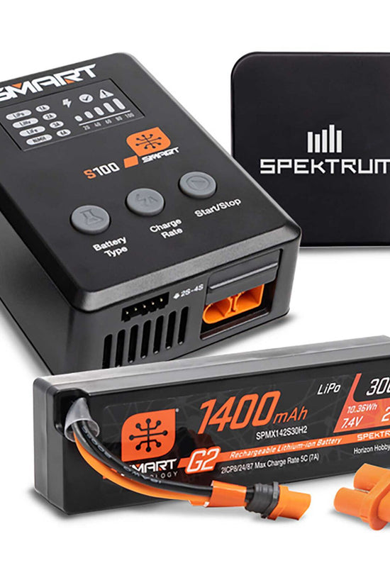 Spektrum Smart Powerstage Surface Bundle: 1400mAh 2S 30C LiPo Battery (IC2) / 100W S100 Charger / 65W Power Supply / Adapter