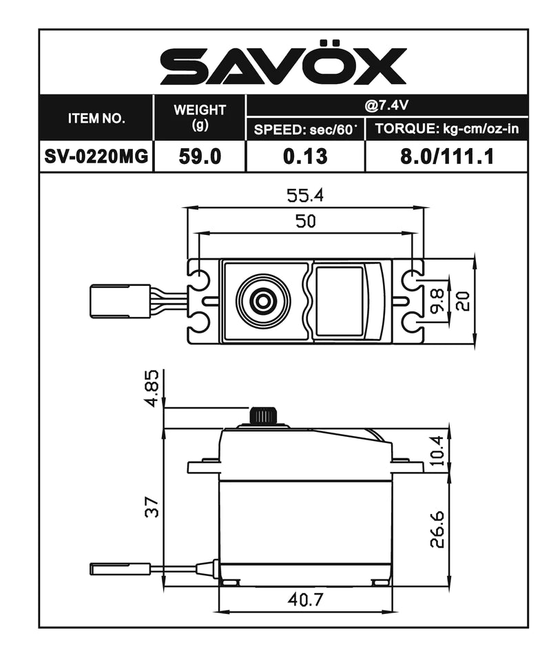 Savox SV-0220MGP Standard Digital Metal Gear Servo (High Voltage)