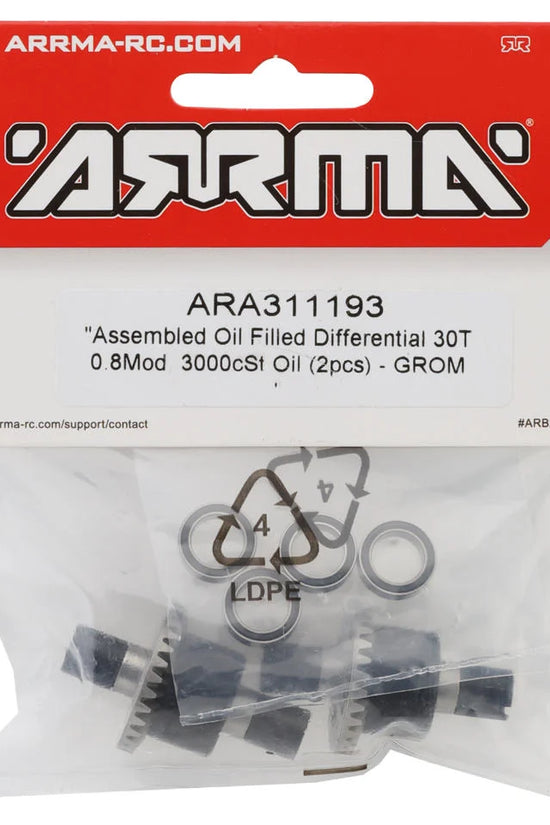 ARRMA ARA311193 Oil Filled Differential 30T 0.8Mod, 3000cSt Oil (2pcs) for GROM