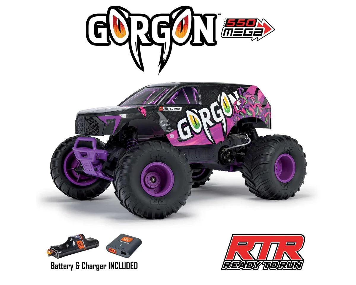 Arrma Gorgon 4X2 MEGA 550 1/10 RTR Brushed Monster Truck (Purple) w/SLT2 2.4GHz Radio, Battery & Charger