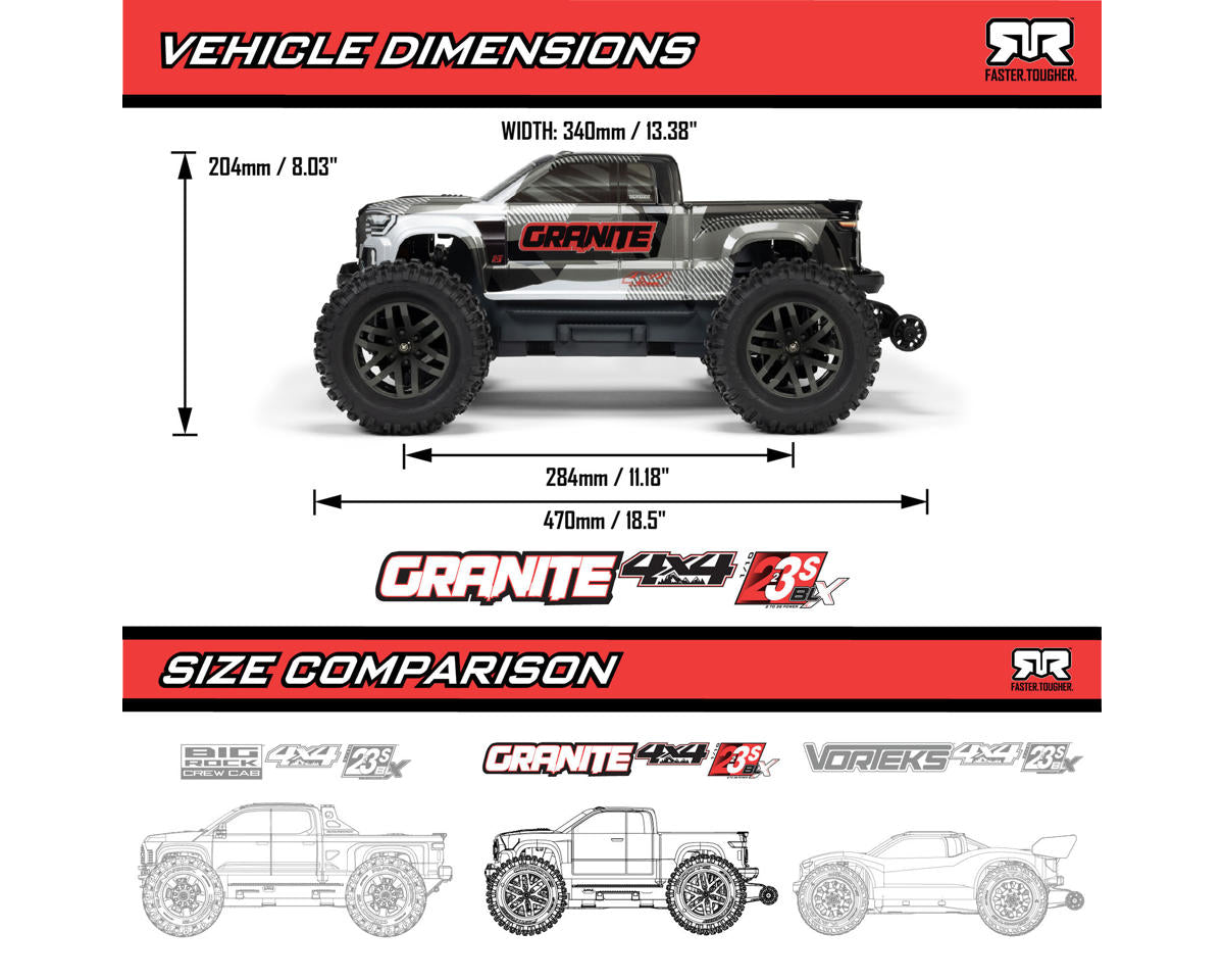 Arrma Granite 4x4 V4 223S DSC 1/10 RTR Brushless 4WD Monster Truck w/Spektrum SLT3 2.4GHz Radio