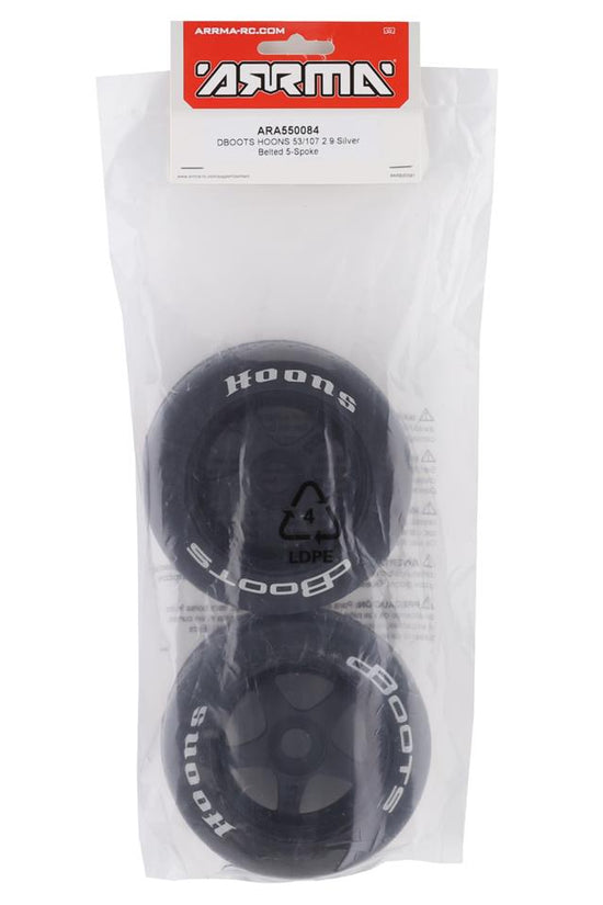 Arrma DBoots Hoons 53/107 2.9 Belted 5-Spoke Pre-mounted Tires (2) (Silver)