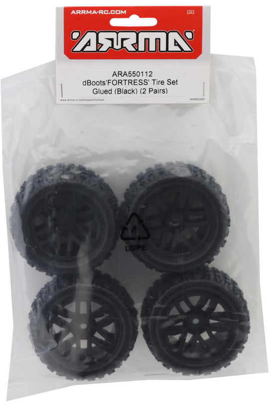Arrma dBoots Fortress Pre-mounted MT Tire Set (Black) (2) w/12mm Hex