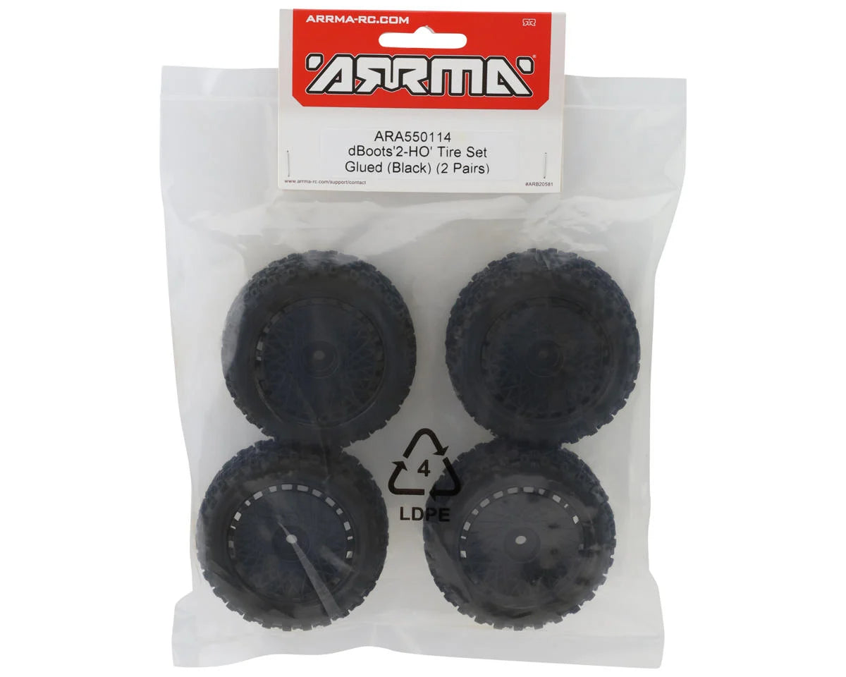 Arrma dBoots "2-HO" Pre-Mounted Tire Set (Black) (4) Typhon Grom