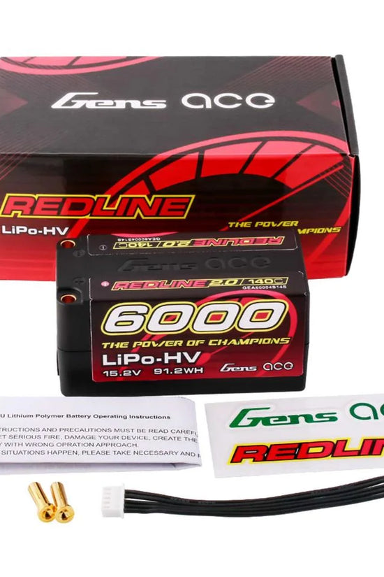 Gens Ace Redline 2.0 4S Shorty LiHV Battery 140C (15.2V/6000mAh) w/5mm Bullets